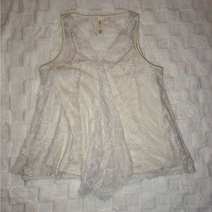 ADIVA Boho Lace Cream Sleeveless Blouse, Double Layered